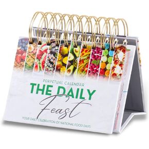 Desk Calendar, Foodie, Daily Flip calendar, Perpetual Calendar, Desk Accessories for Office Decor and Desk Decor, Daily Hashtags, Sturdy Easy Flip, Gift Ideas, 366 Days, VTPM The Daily Feast: National Food Days Theme
