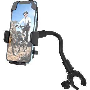 Cuxwill Bike Phone Holder - Goosencek Motorcycle Cell Phone Mount - Handlebar Fit Bicycle, Moto, Peloton, Treadmill, Mic Stand, Scooter, Stroller - Mount for All iPhone & 4-7" Smartphone