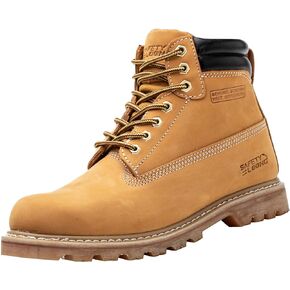 SAFETY LOONG Steel Toe Work Boots for Men, 6 inch Non Slip Comfortable Leather Industrial & Construction Boots