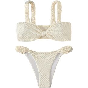 SHENHE Women's 2 Piece Bathing Suit Knot Front Strap Cheeky Bikini Set Swimsuit