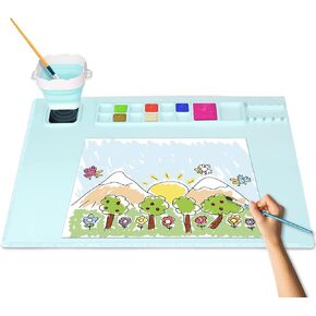 Silicone Mats for Crafts, Silicone Painting Mat with Removable Cleaning Cup, Silicone Art Mat for Kids, Large Silicone Sheets for Crafts Resin Casting Clay 20"x16" Pink