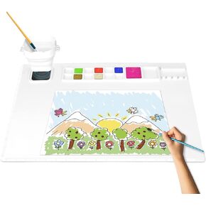 Silicone Mats for Crafts, Silicone Painting Mat with Removable Cleaning Cup, Silicone Art Mat for Kids, Large Silicone Sheets for Crafts Resin Casting Clay 20"x16" Pink