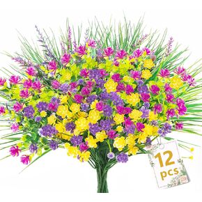 6 Pcs Artificial Flowers Outdoor UV Resistant Faux Outdoor Flowers Fake Plastic Outdoor Plant for Hanging Planter Porch Window Home Wedding Spring Decor, Multiple Color