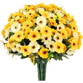 Ouddy Decor 12 Bundles Artificial Flowers for Outdoors, Fake Daisy Flowers with Stems Artificial Plants for Garden Porch Window Box Room Home Decor, Fuchsia