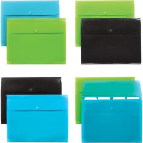 Oxford Plastic Expanding Files, 8 Pack of 5 Pocket File Organizers with 4 Tabs and Snap Closure, Letter Size Paper, 2 Black, 3 Blue, 3 Green (52005)