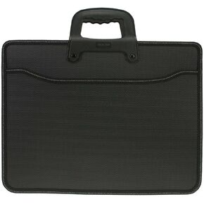 Top Handle Business Briefcase Bag Oxford Fabric Office School Meetting Travel Use File Bills Document Expanding Storage Organizer Holder A4 Size File Folder Carrying Case Handbag (Black HB415)