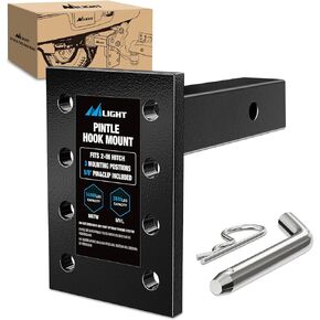 Nilight 3-Position Pintle Hook Mount for 2" Hitch Receiver Solid Steel MGTW 14,000 lbs 9-Inch Length Black Pintle Hook Hitch Mounting Plate, 2 Years Warranty