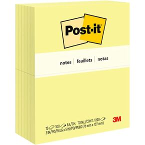 Post-it Pop-up Notes 3x5 in, 12 Pads, America's #1 Favorite Sticky Notes, Canary Yellow, Clean Removal, Recyclable (655)