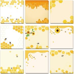 9 Pieces Bee Sticky Notes 3x3 Inch Cute Bee Note Pads Adesive Bee Memo Notes for School Office Home Supplies Students Teachers Gift