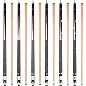 Set of 6 Aska Cards and Dice Billiard Pool Cues, 58" Hard Rock Canadian Maple, 13mm Hard Tip, Mixed Weights