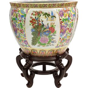 Red Lantern Large Rose Medallion Porcelain Fishbowl Planter, 18" Diameter in Saudi Arabia