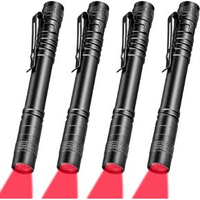 Tuanse 4 Pcs Red Light Flashlight Red LED Flashlight Red Light Pen Light Flashlight Super Bright Red Flashlight Red Torch for Astronomy, Aviation, Night Observation and More
