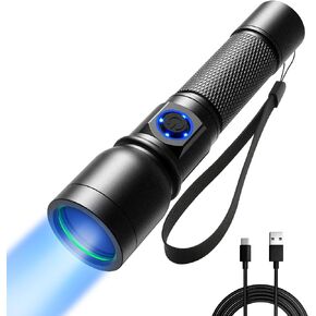 Consciot UV Flashlight Black Light USB-C Rechargeable, 365nm LED Ultraviolet Blacklight, Portable Woods Lamp for Pet Urine Detection, Dry Stains, Bed Bug, Curing Resin and Gel Nails, Rocks Searching