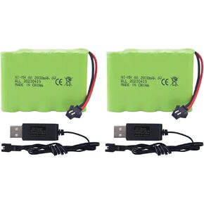 2PCS AA 6.0V 2800mAh SM-2P Plug Rechargeable Battery and USB Charging Cable for TB141 TB142 DE37 RC Car Toy Car Remote Control Excavator Truck Engineering Car Spare Batteries