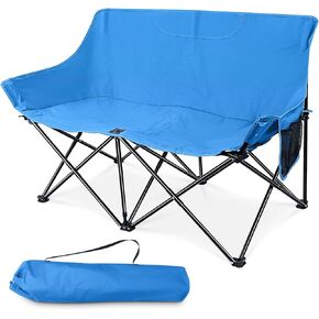 HaSteeL Folding Camping Chair, Portable Double Outdoor Loveseat for 2 Adults Person, Durable Foldable Collapsible Chairs for Camp Patio Picnic Beach Travel, Support 600Lbs, for Women & Men, Black