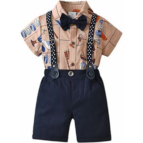 HOOGRIN Infant Baby Boys Gentleman Outfits Suit Shirt + Suspender Shorts Sets Summer Dress Clothes