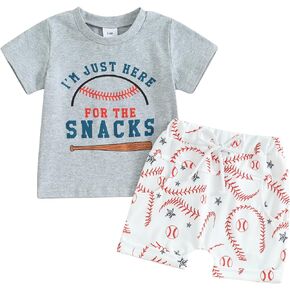 BULINGNA Summer 2Pcs Toddler Baby Boy Baseball Outfit Short Sleeve T-Shirt Tops with Baseball Shorts Casual Clothes Set