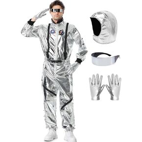 Lydoesy Astronaut Costume Silver Space Suit for Halloween Pretend Role Play Dress Up