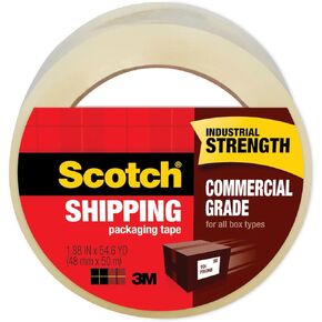 Scotch Commercial Grade Shipping Packaging Tape, 1.88" x 54.6 yd, Designed for Packing, Shipping and Mailing, Guaranteed to Stay Sealed, 3" Core, Clear, 36 Rolls (3750-CS36ST)