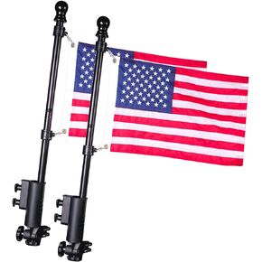 10L0L Golf Cart Flag Holder 2 Pack, Flag Pole Kit for Yamaha Club Car DS/Precedent and EZGO TXT/RXV Golf Cart, 2 × Embroidered USA Flags (12"×18") Included