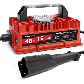 EPOWREY 15 Amp 48 Volt Golf Cart Battery Charger for Yamaha G29 with 3-Pin Leaf Plug