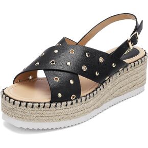 SPR&JOY Womens Corss Strap Platform Sandals Open Toe Ankle Strap Mid Heel Wedge Sandals