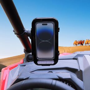 UTV ATV Phone Mount Waterproof Holder Compatible with Polaris RZR Ranger General Pioneer Talon Can Am Commander Maverick X3 Kawasaki Bike Motorcycle with 1.75"-2" Roll Bar Cage Accessories
