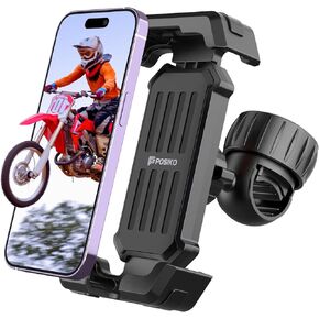 POSIKO Bike Phone Mount Holder, Motorcycle Bicycle Phone Mount, Cell Phone Holder Mount for e-Bike Bicycle Scooter ATV Handlebar Phone Cradle Clip for iPhone,Samsung, All 4.7"- 7.2" Cell Phones