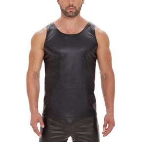 xokesy Men Shiny Leather Tank Top, Soft Matte Leather, Male Leather Casual Vest
