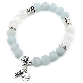 Pure Calm Wellness Healing Intention Bracelet | Natural Gemstones, Aquamarine, Selenite | 925 Sterling Silver | Cancer Awareness Gift | Handmade