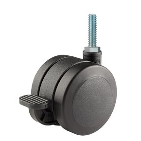 TWUN-60U-T10-BK-B 2.36" Diameter Nylon Wheel Unhooded Brake Caster, 5/16-18" Diameter x 1" Length Threaded Stem, 132 lb Capacity Range