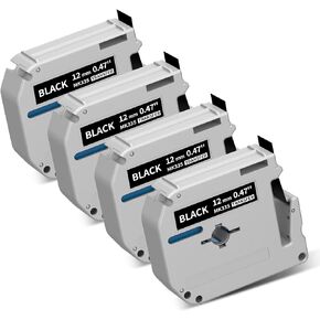 Black Label Tape for PT-M95 PT-70BM PT-65 PT-45 White on Black Replacement for Brother M Tape Label Maker 12mm 0.47 Inch MK-335 Compatible with P Touch M Series Tape Refill 0.47" x 26.2' 4-Pack