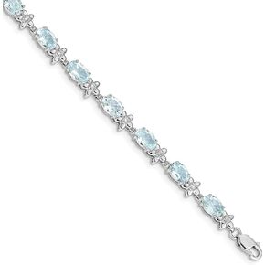 Avariah 14k White Gold Floral Diamond and Aquamarine Bracelet - 7"