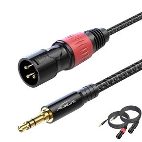 AuxLink XLR to 3.5mm Cable 3ft 2Pack, 3.5mm to XLR Male Cable, TRS to XLR Cable Gold-Plated 3-Pins, 1/8inch to XLR Microphone Cable Nylon Braided