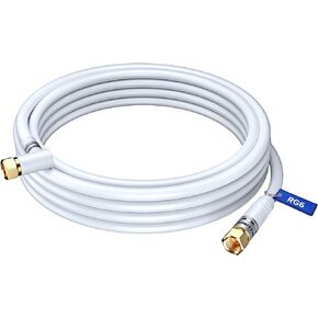 RG6 COAXIAL Cable with 90-Degree Angled Connector - 15ft / White - Triple Shielded, Non-Oxygen Copper Cable Wire for TV, Internet & More - Flexible Coax Cable Cord