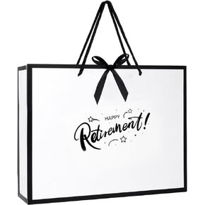 VFUNZA Retirement gifts for women/men, Bag for happy/funny/best retired, 13" Luxurious Black Edge White gift Bags