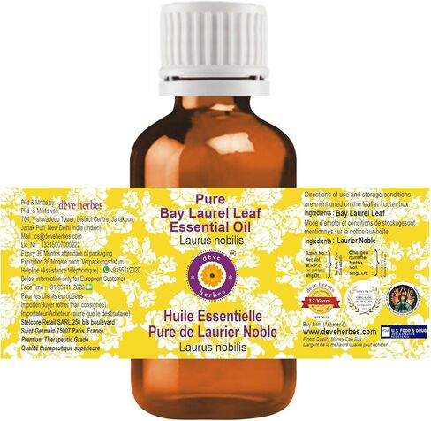 Deve Herbes Pure Bay Laurel Leaf Essential Oil (Laurus nobilis) Steam Distilled 15ml (0.50 oz) in Saudi Arabia