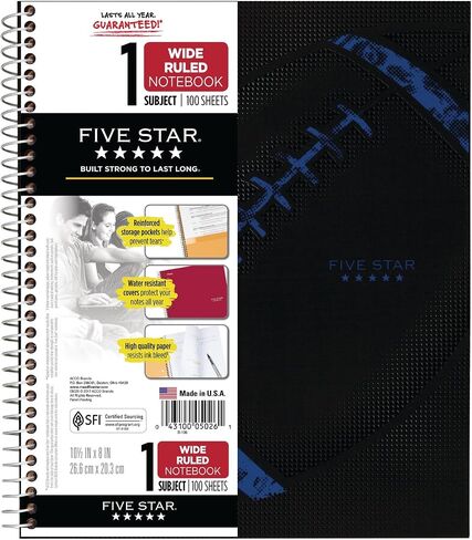 Five Star Spiral Notebooks, 1 Subject, Wide Ruled Paper, 100 Sheets, 10-1/2" x 8", Sports, 4 Pack (38167) in Saudi Arabia