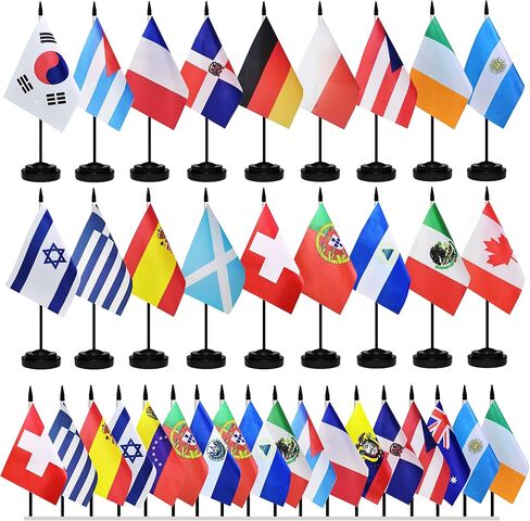 100 Countries Deluxe Desk Flag Set,International Country Office Table Flag With Black Stand Base,World Countries On Every Continent Flag,Solid Black Rod,Spear Top and Black Base in Saudi Arabia