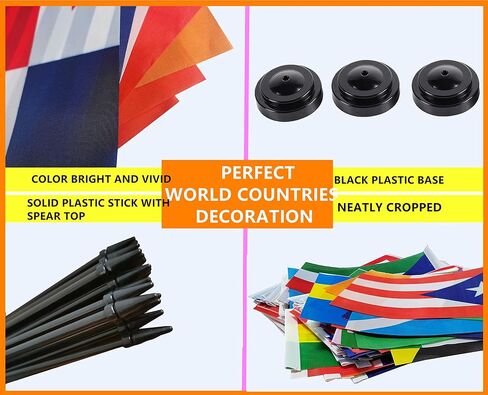 100 Countries Deluxe Desk Flag Set,International Country Office Table Flag With Black Stand Base,World Countries On Every Continent Flag,Solid Black Rod,Spear Top and Black Base in Saudi Arabia
