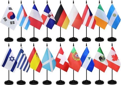100 Countries Deluxe Desk Flag Set,International Country Office Table Flag With Black Stand Base,World Countries On Every Continent Flag,Solid Black Rod,Spear Top and Black Base in Saudi Arabia