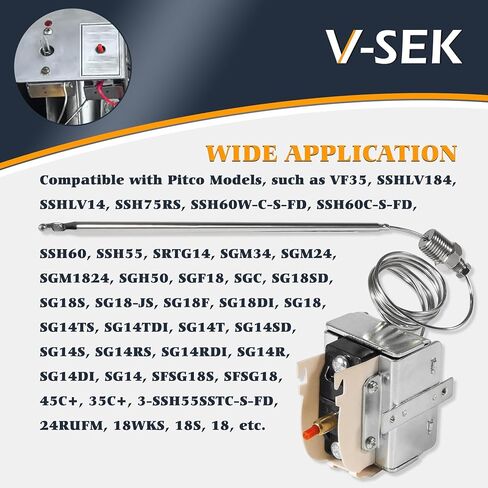 مفتاح VSEK PP10084 ذو الحد العالي متوافق مع مقلاة Pitco وجميع مقالي الغاز، بديل ترموستات الأمان عالي الحد 450 درجة فهرنهايت/230 درجة مئوية in Kuwait