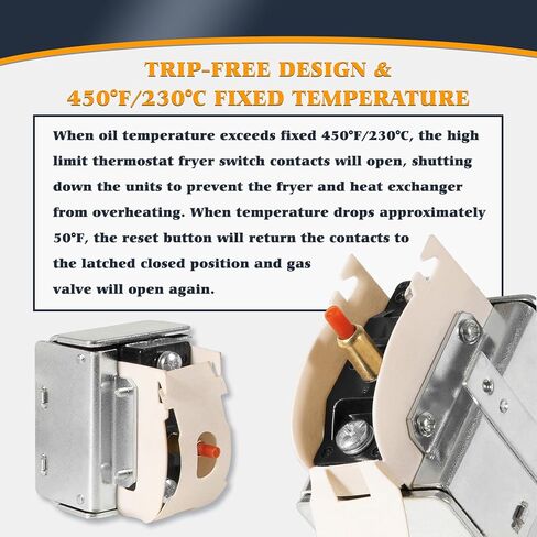 مفتاح VSEK PP10084 ذو الحد العالي متوافق مع مقلاة Pitco وجميع مقالي الغاز، بديل ترموستات الأمان عالي الحد 450 درجة فهرنهايت/230 درجة مئوية in Kuwait
