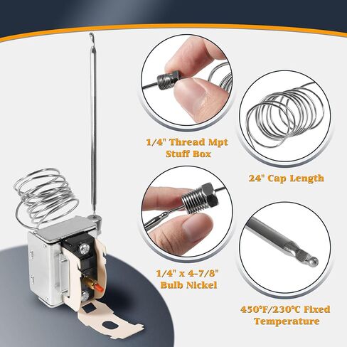 مفتاح VSEK PP10084 ذو الحد العالي متوافق مع مقلاة Pitco وجميع مقالي الغاز، بديل ترموستات الأمان عالي الحد 450 درجة فهرنهايت/230 درجة مئوية in Kuwait