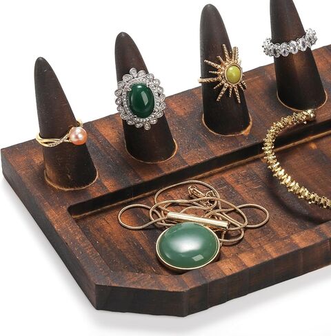 حامل حلقة إصبع خشبي من Noamus مكون من قطعتين، حامل عرض مجوهرات عتيق مع صينية، منظم حلقات على شكل 6 مخروط من خشب الصنوبر، عرض تخزين الخواتم للبيع، معرض بيع بالتجزئة للسيدات، حرفة يدوية الصنع in Kuwait