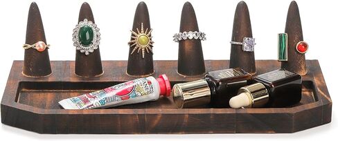 حامل حلقة إصبع خشبي من Noamus مكون من قطعتين، حامل عرض مجوهرات عتيق مع صينية، منظم حلقات على شكل 6 مخروط من خشب الصنوبر، عرض تخزين الخواتم للبيع، معرض بيع بالتجزئة للسيدات، حرفة يدوية الصنع in Kuwait