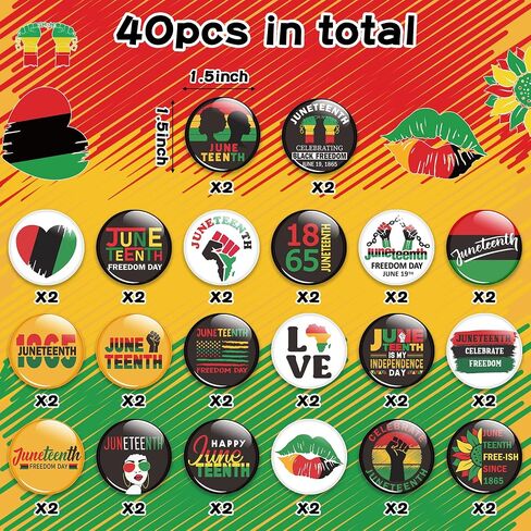 40/100/200Pcs Juneteenth Button Pins - Juneteenth Freedom Day Round Badges Celebrate Black Freedom Pinback Free-ish Since 1865 Black History Activity Supplies Decor for Clothe Bag Accessories in Saudi Arabia