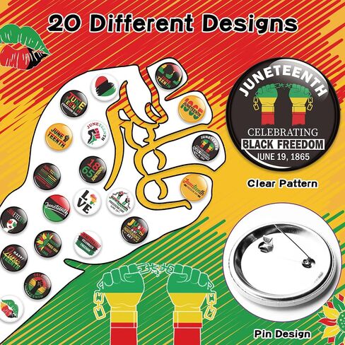 40/100/200Pcs Juneteenth Button Pins - Juneteenth Freedom Day Round Badges Celebrate Black Freedom Pinback Free-ish Since 1865 Black History Activity Supplies Decor for Clothe Bag Accessories in Saudi Arabia