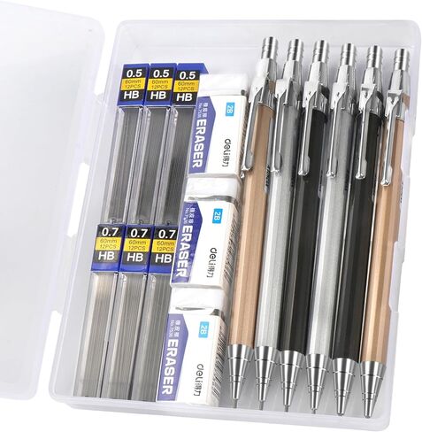 ITAWIXS 6Pcs Metal Mechanical Pencil Set, Aesthetic Mechanical Pencils 0.5 & 0.7 mm with 6 Tubes HB Lead Refills, 3Pcs Erasers, Aesthetic School Supplies for Writing, Drawing, Sketching in Kuwait