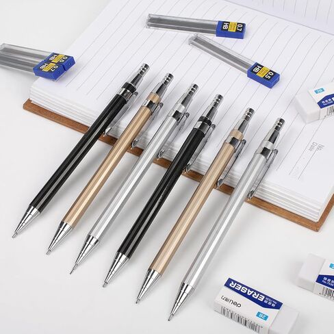 ITAWIXS 6Pcs Metal Mechanical Pencil Set, Aesthetic Mechanical Pencils 0.5 & 0.7 mm with 6 Tubes HB Lead Refills, 3Pcs Erasers, Aesthetic School Supplies for Writing, Drawing, Sketching in Kuwait